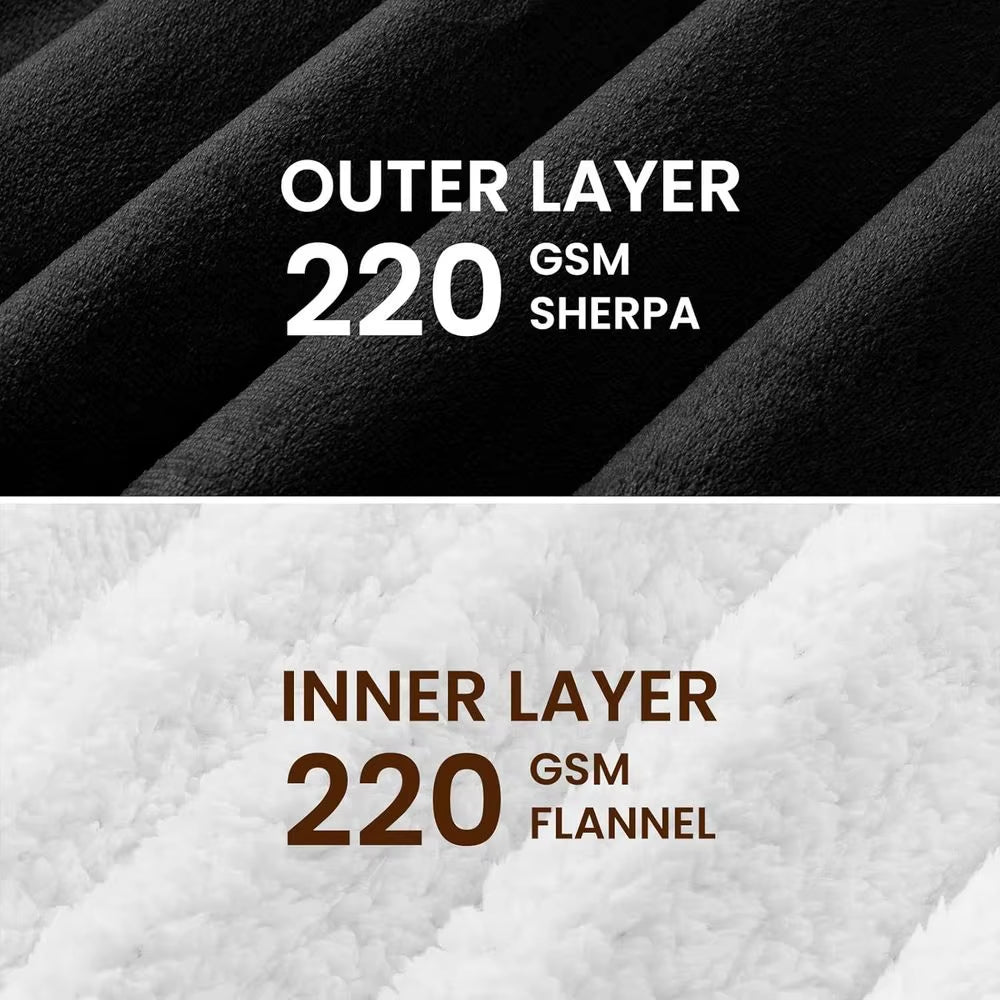 Wearable Electric Heated Blanket with Sleeves & Foot Pockets - 10-Level Adjustable Heating Flannel Robe for Adults (50X75, Black
