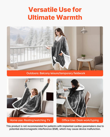 VEVOR Heated Wearable Blanket Electric Shawl Hoodie 5 Heat Levels Auto Shut Off