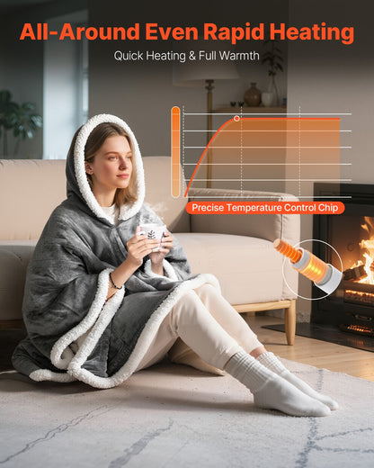 VEVOR Heated Wearable Blanket Electric Shawl Hoodie 5 Heat Levels Auto Shut Off